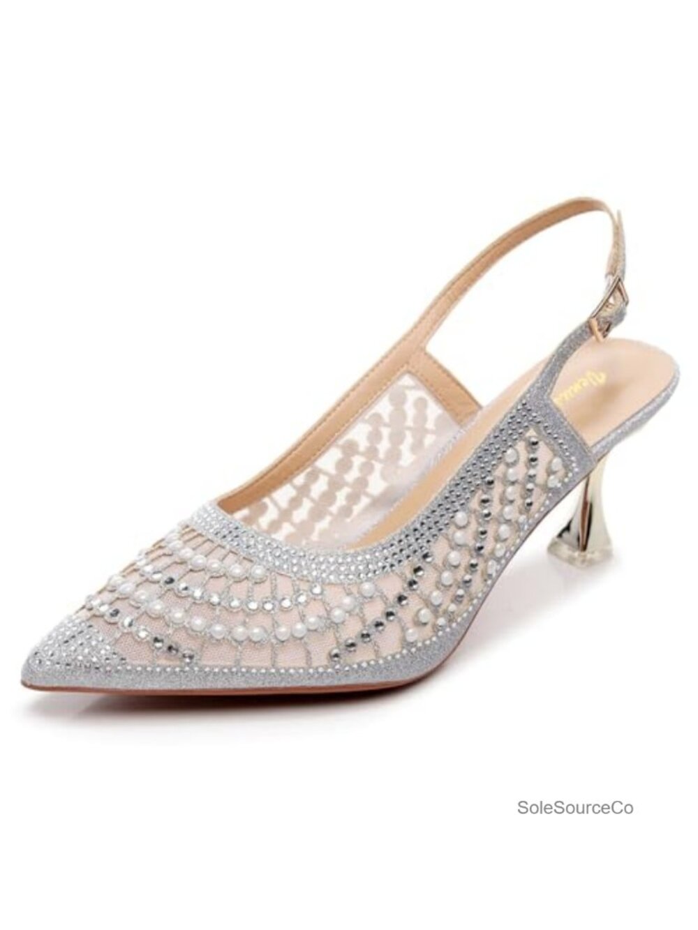 Women's Slingback Kitten Heel Pump Dress Shoes with Metal Ornament